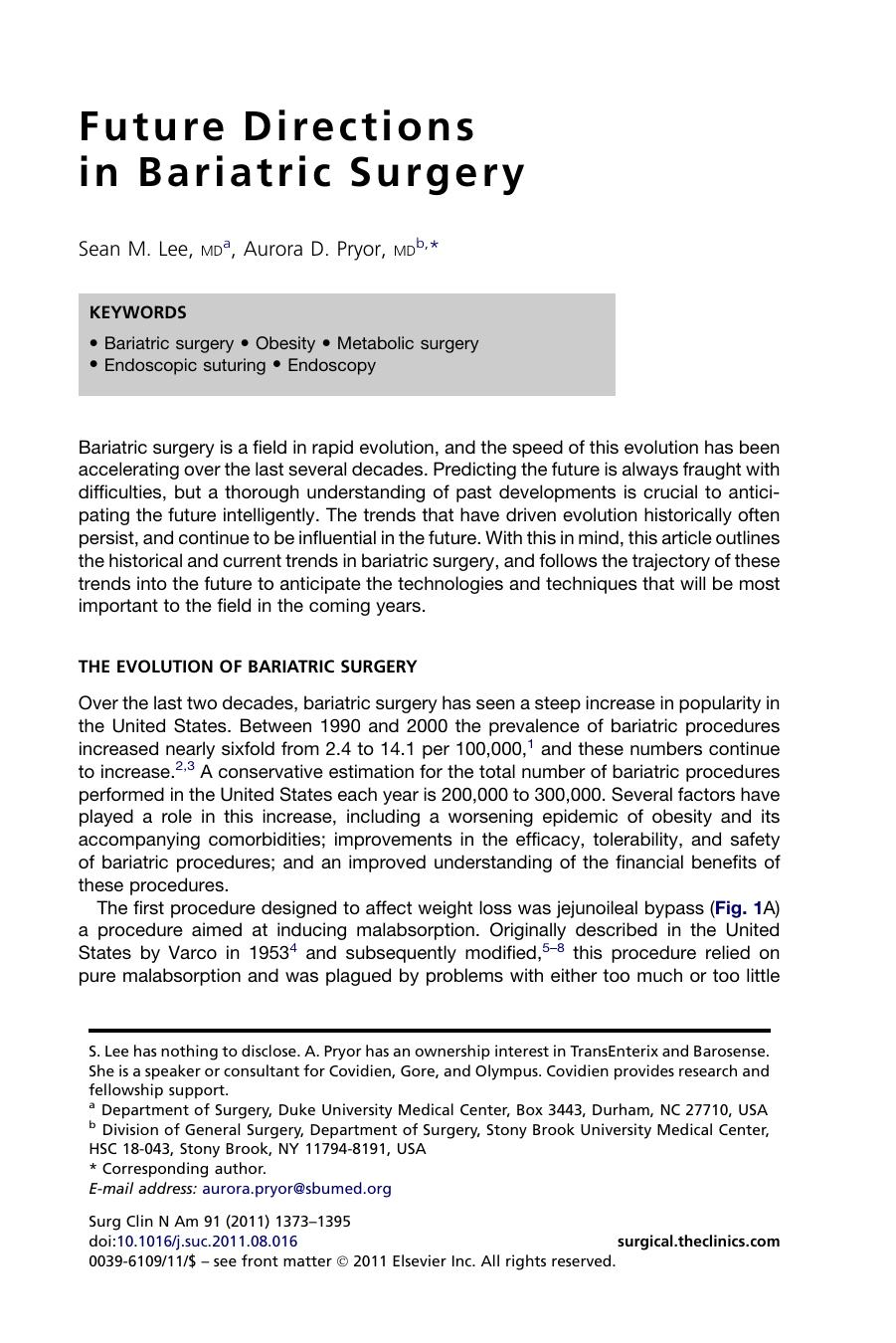 Future Directions in Bariatric Surgery by Sean M. Lee MD & Aurora D. Pryor MD