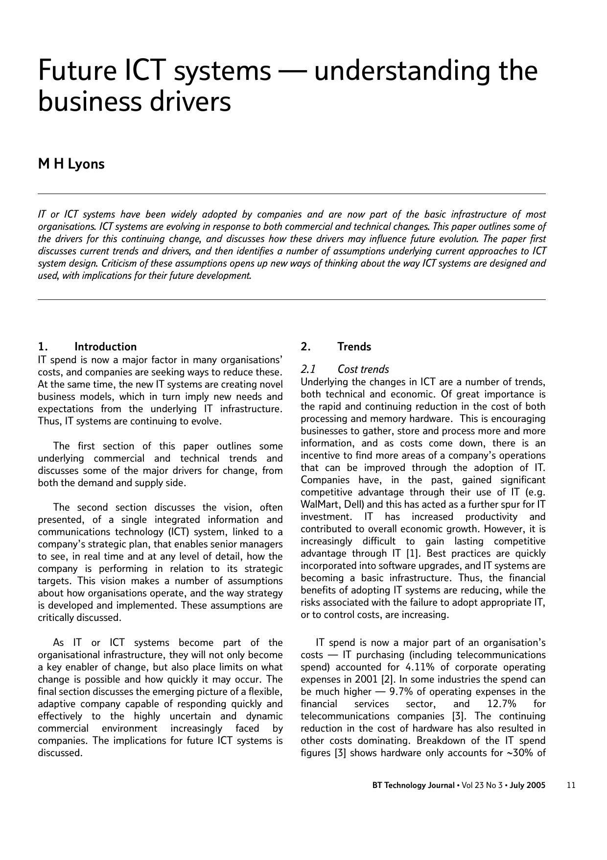 Future ICT systems &#x2014; understanding the business drivers by Unknown