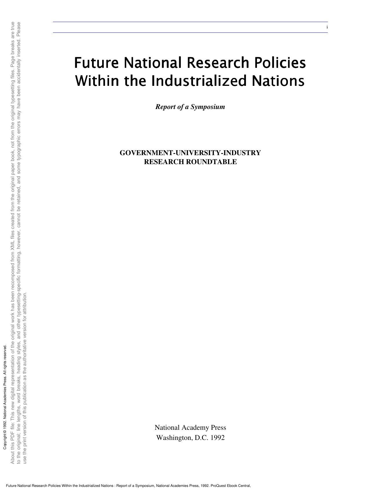 Future National Research Policies Within the Industrialized Nations : Report of a Symposium by unknow