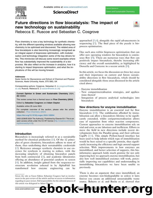 Future directions in flow biocatalysis: The impact of new technology on sustainability by Rebecca E. Ruscoe & Sebastian C. Cosgrove
