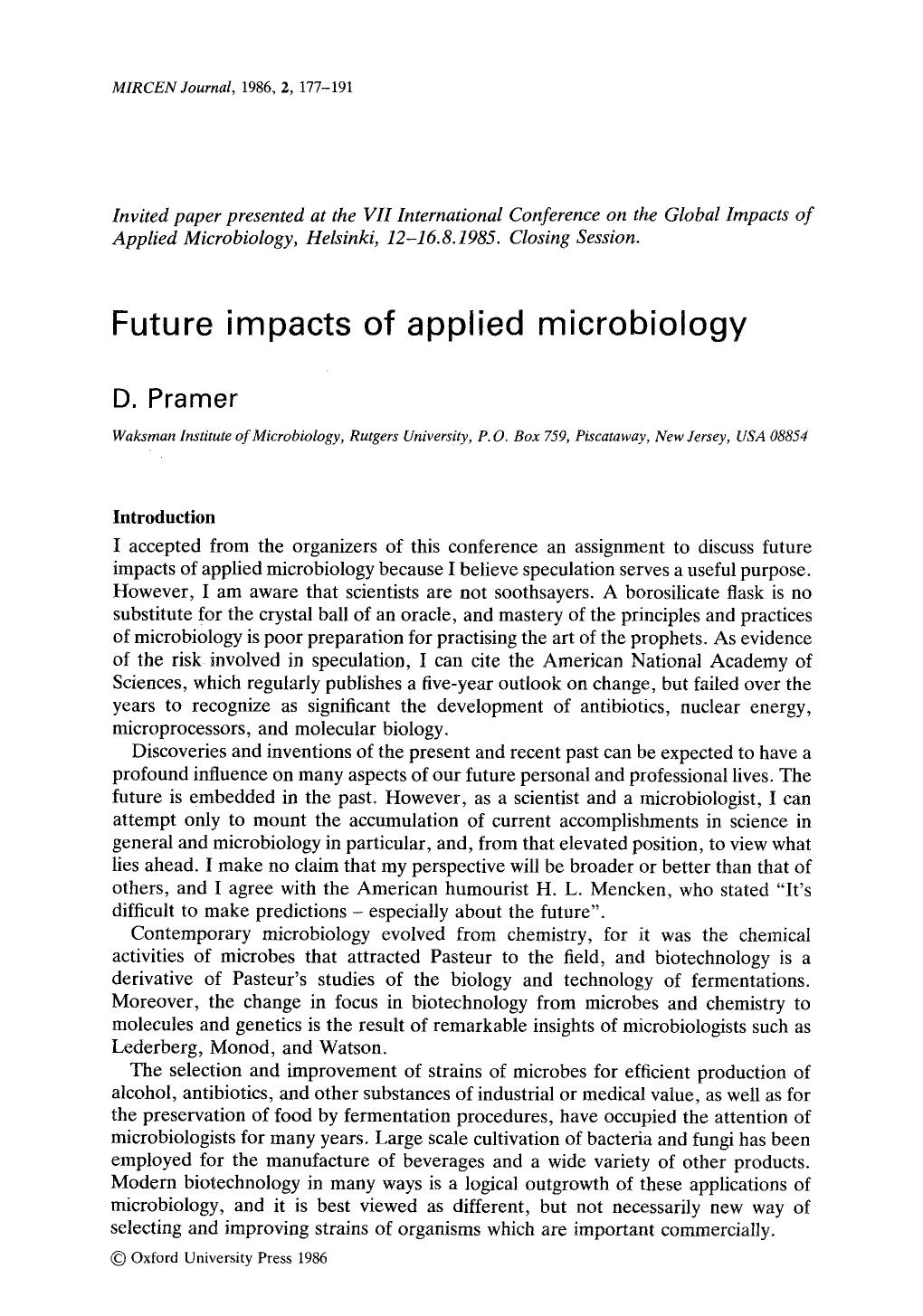 Future impacts of applied microbiology by Unknown