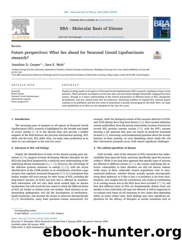 Future perspectives_ What lies ahead for Neuronal Ceroid Lipofuscinosis research? by Jonathan D. Cooper & Sara E. Mole
