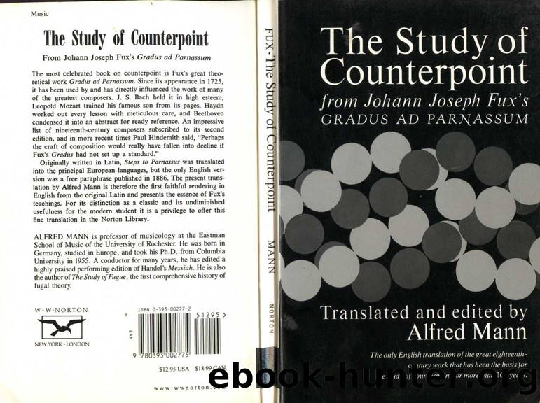 Fux Johann Joseph The Study of Counterpoint by Unknown