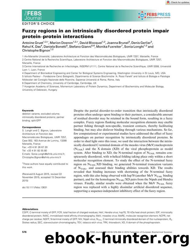 Fuzzy regions in an intrinsically disordered protein impair proteinâprotein interactions by Unknown