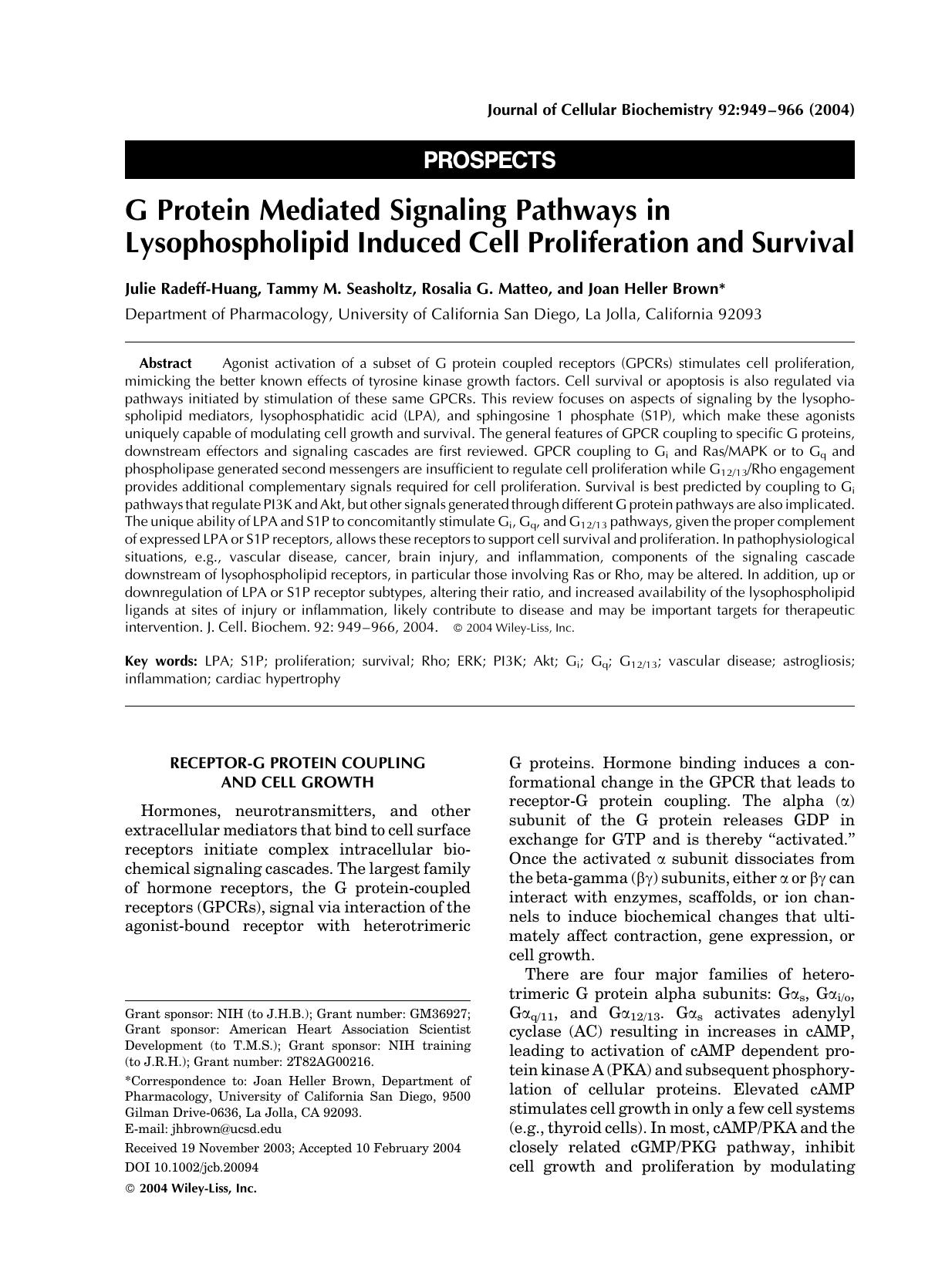G protein mediated signaling pathways in lysophospholipid induced cell proliferation and survival by Unknown
