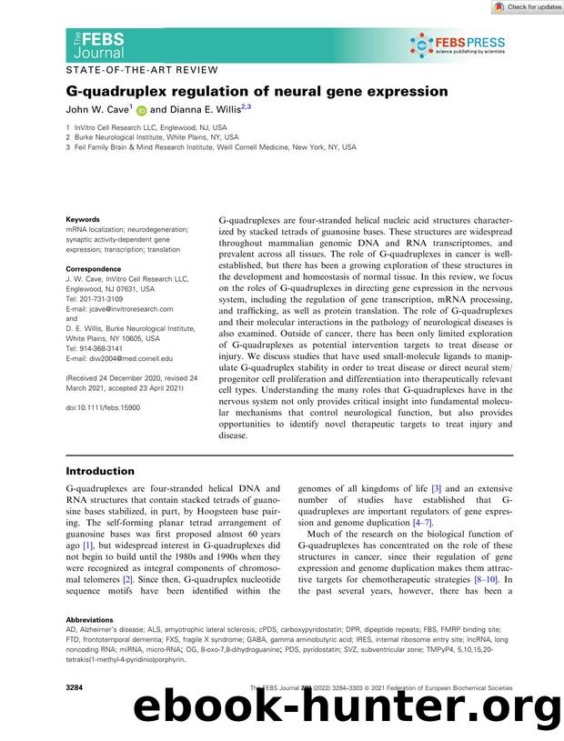 Gâquadruplex regulation of neural gene expression by Unknown