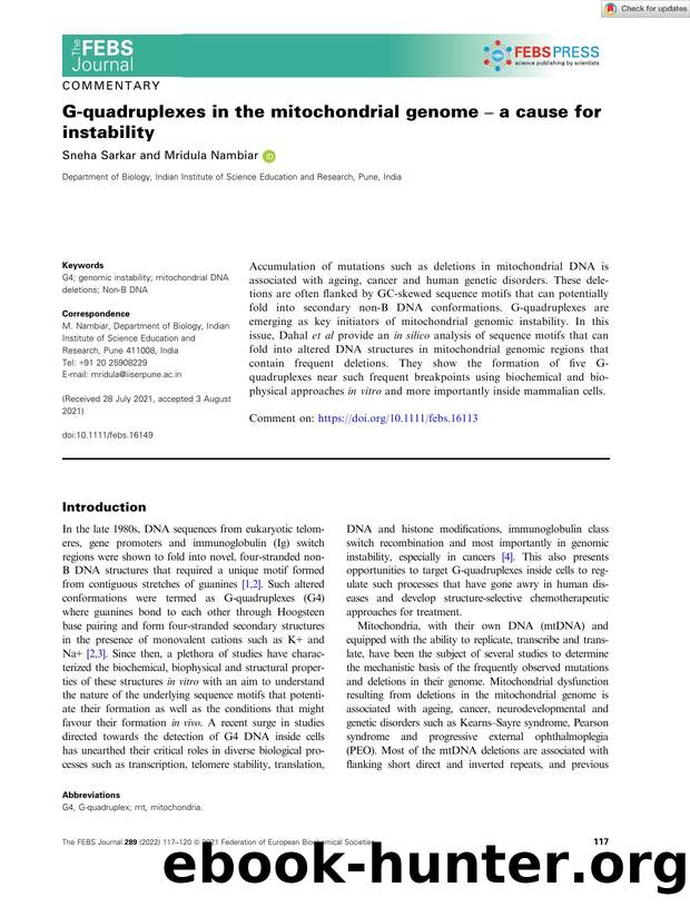 Gâquadruplexes in the mitochondrial genome â a cause for instability by Unknown