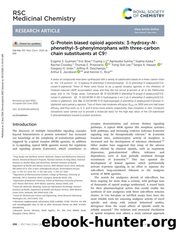 G-Protein biased opioid agonists: 3-hydroxy-N-phenethyl-5-phenylmorphans with three-carbon chain substituents at C9 by unknow