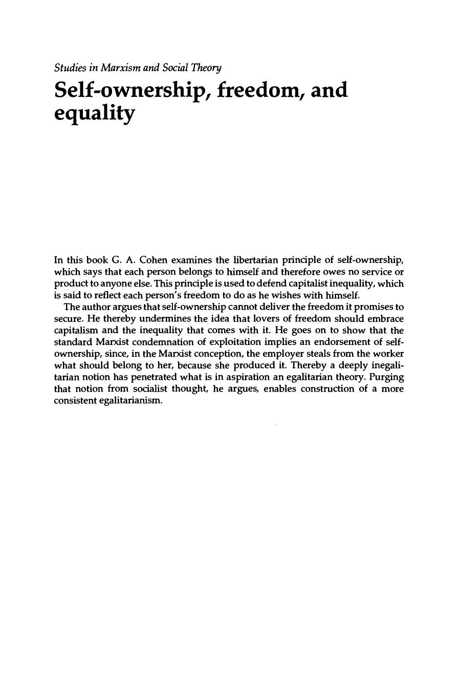 G. A. Cohen-Self-Ownership, Freedom, and Equality (Studies in Marxism and Social Theory)(1995) by Unknown