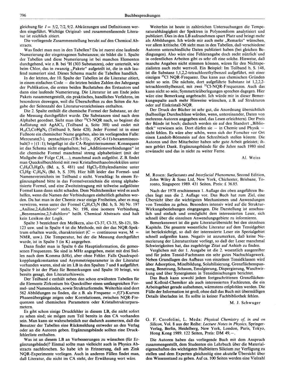 G. F. Cerofolini, L. Meda: Physical Chemistry of, in and on Silicon, Vol. 8 aus der Reihe: Lecture Notes in Physics, Springer-Verlag, Berlin, Heidelberg, New York, London, Paris, T by Unknown