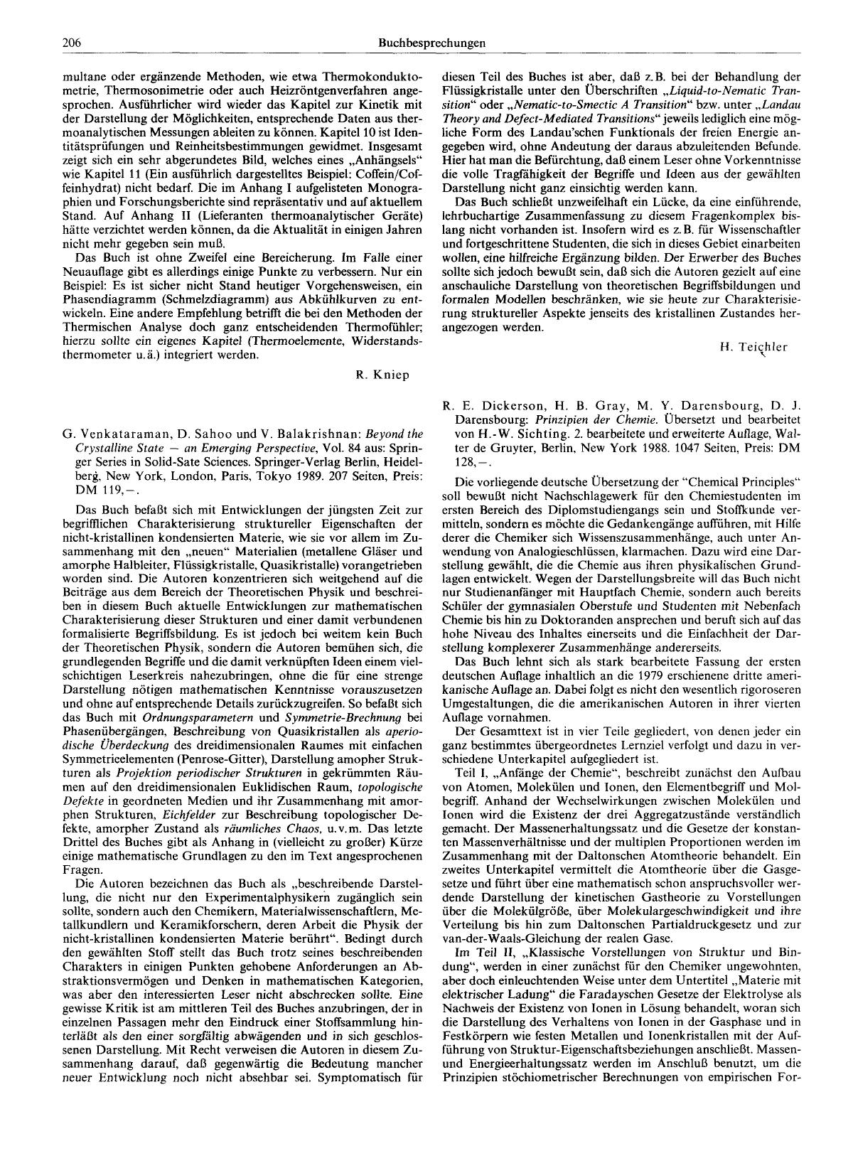 G. Venkataraman, D. Sahoo und V. Balakrishnan: Beyond the Crystalline State - an Emerging Perspective, Vol. 84 aus: Springer Series in Solid-State Sciences. Springer-Verlag Berlin, by Unknown