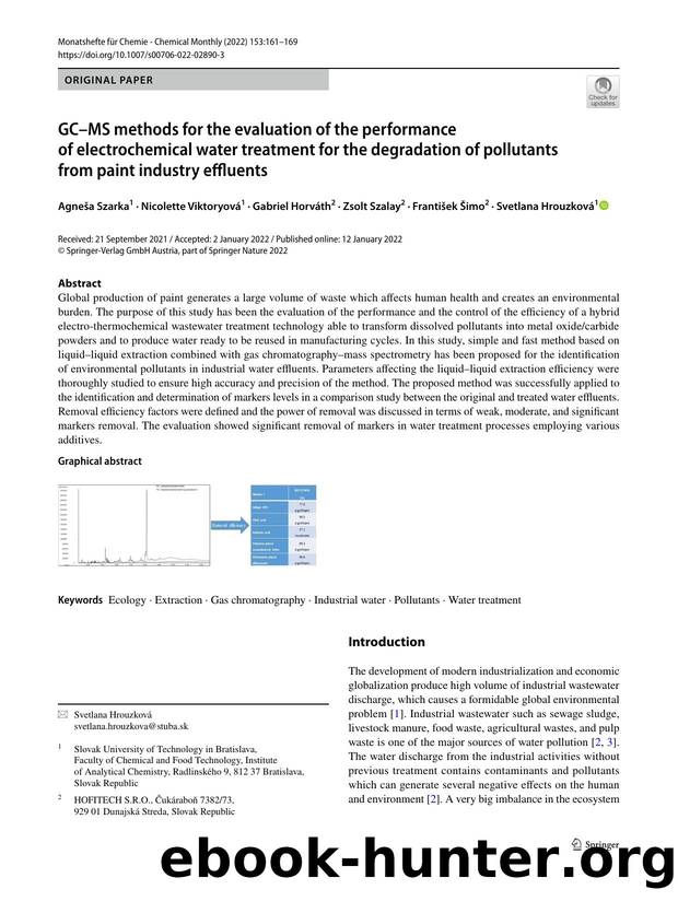 GCâMS methods for the evaluation of the performance of electrochemical water treatment for the degradation of pollutants from paint industry effluents by unknow