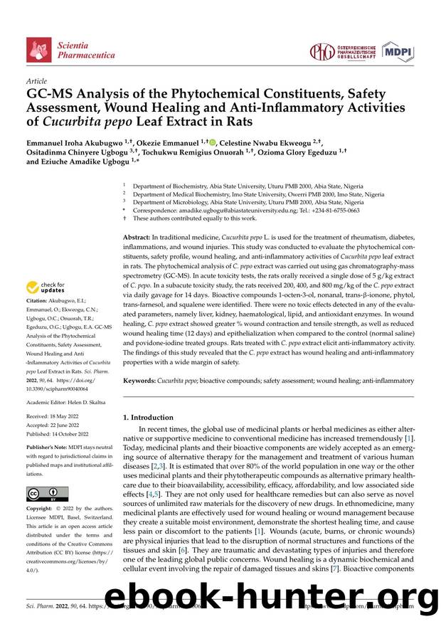 GC-MS Analysis of the Phytochemical Constituents, Safety Assessment, Wound Healing and Anti-Inflammatory Activities of Cucurbita pepo Leaf Extract in Rats by unknow