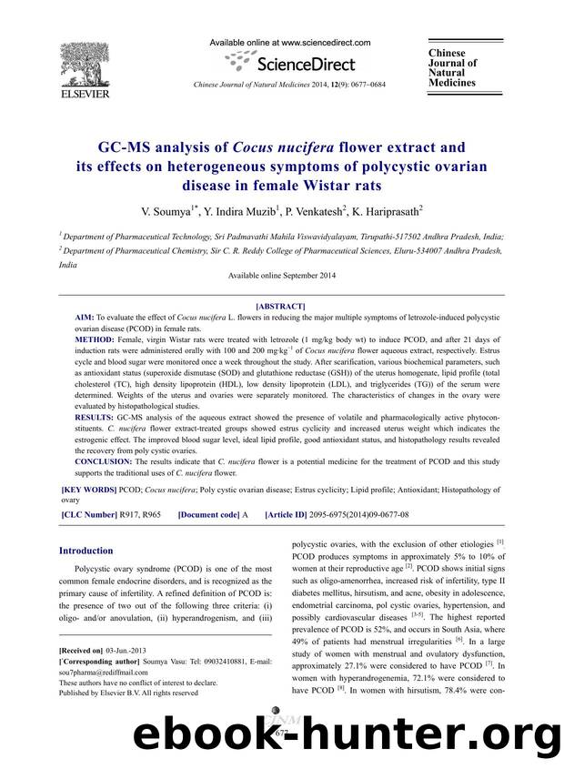 GC-MS analysis of Cocus nucifera flower extract and its effects on heterogeneous symptoms of polycystic ovarian disease in female Wistar rats by V. Soumya & Y. Indira Muzib & P. Venkatesh & K. Hariprasath