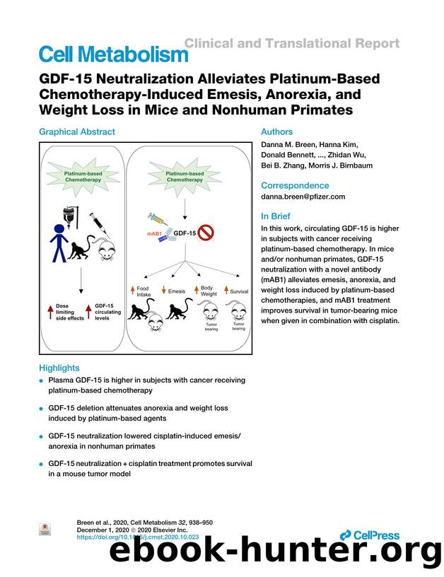 GDF-15 Neutralization Alleviates Platinum-Based Chemotherapy-Induced Emesis, Anorexia, and Weight Loss in Mice and Nonhuman Primates by unknow