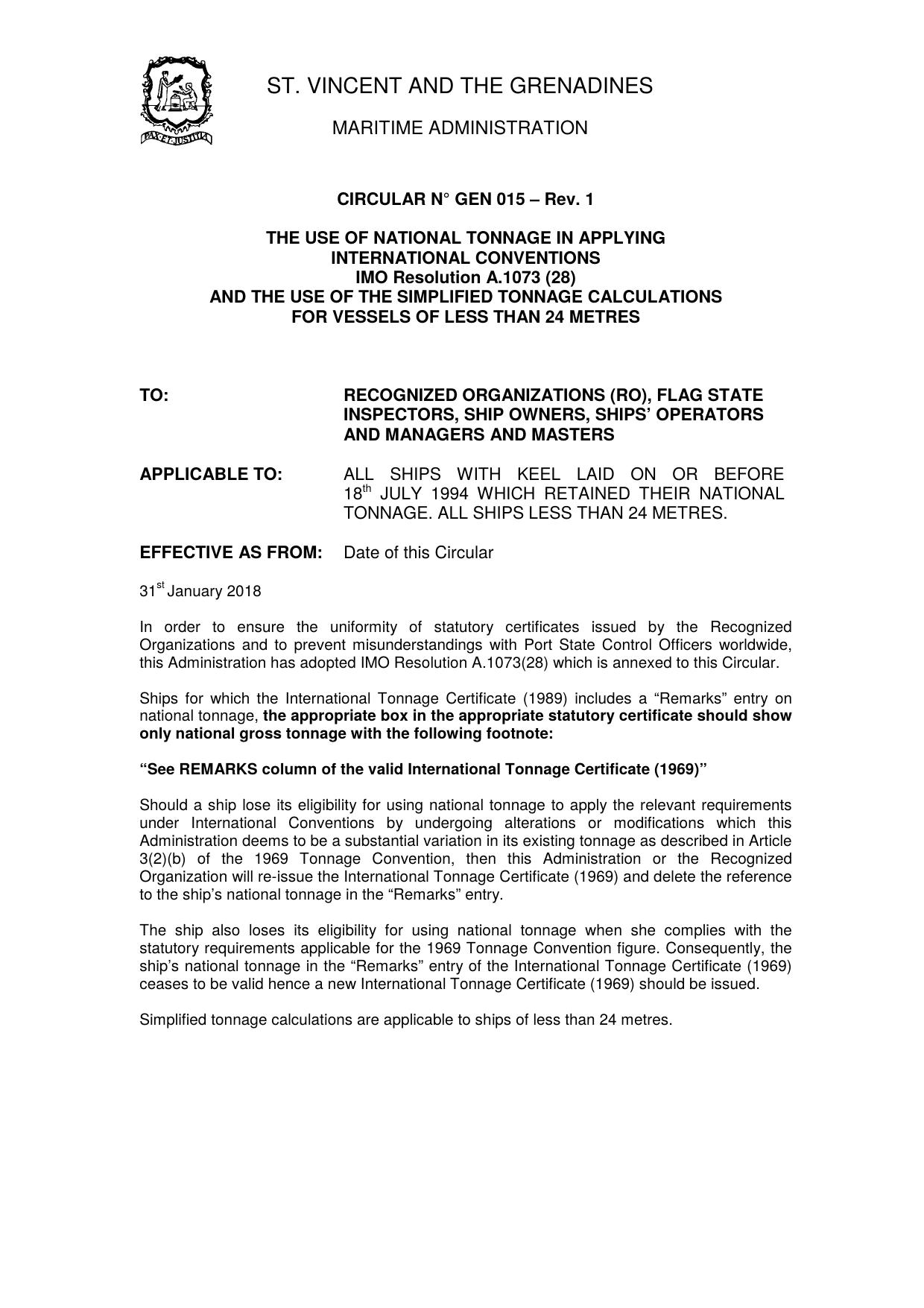 GEN 015 The use of national tonnage in applying International Conventions - Rev 1 by Nelly