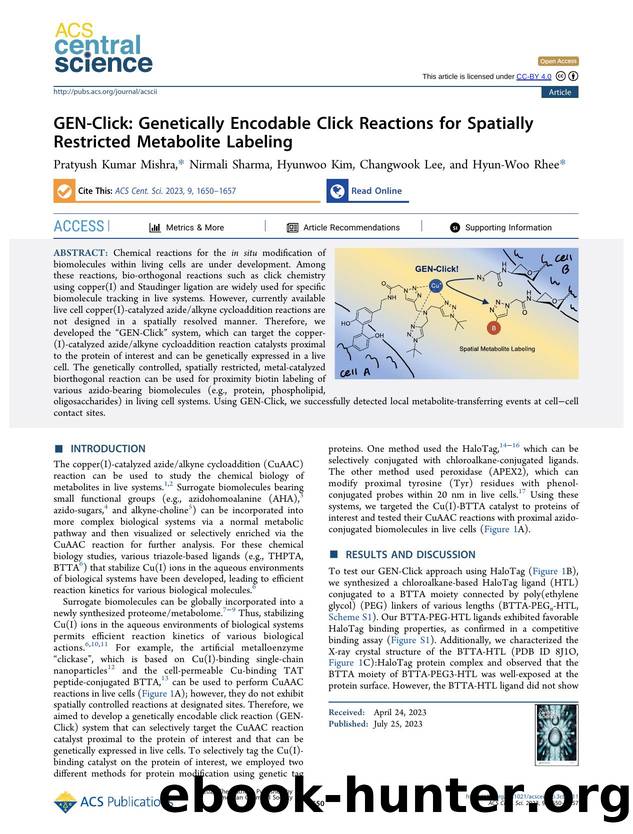 GEN-Click: Genetically Encodable Click Reactions for Spatially Restricted Metabolite Labeling by unknow