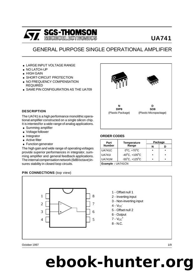 GENERAL PURPOSE SINGLE BIPOLAR OP-AMPS by SGS-THOMSON Microelectronics
