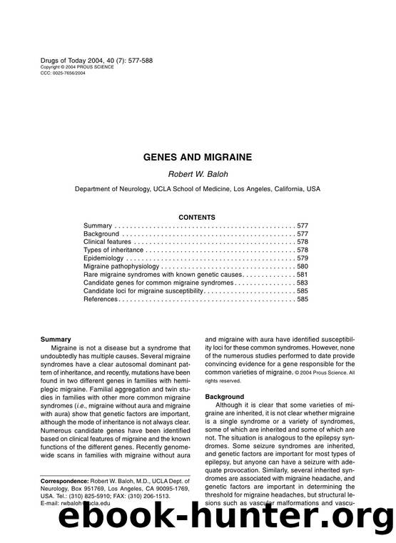 GENES AND MIGRAINE by Prous Science (c) 2004