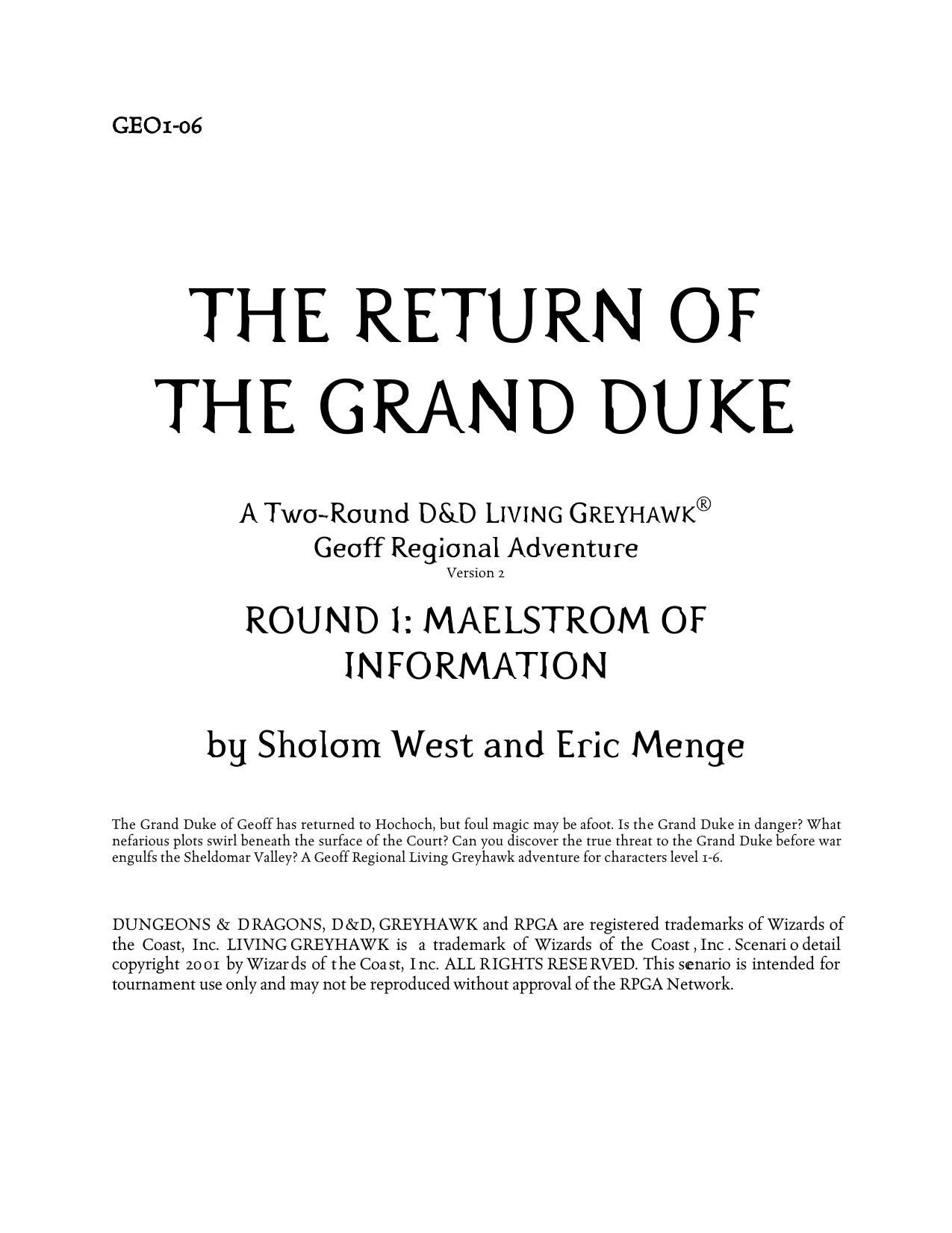 GEO1-06 The Return of the Grand Duke by Unknown