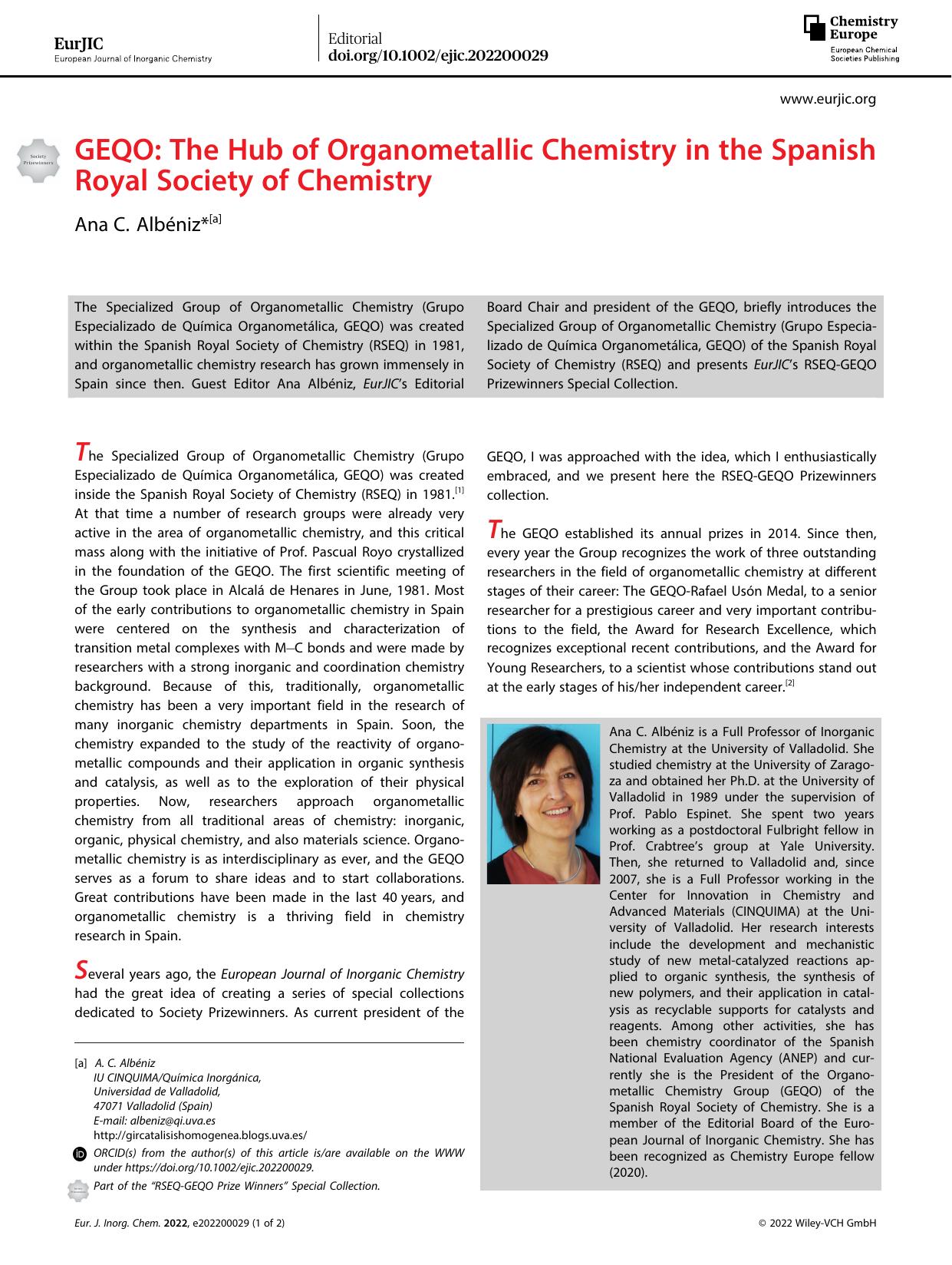 GEQO: The Hub of Organometallic Chemistry in the Spanish Royal Society of Chemistry by Unknown