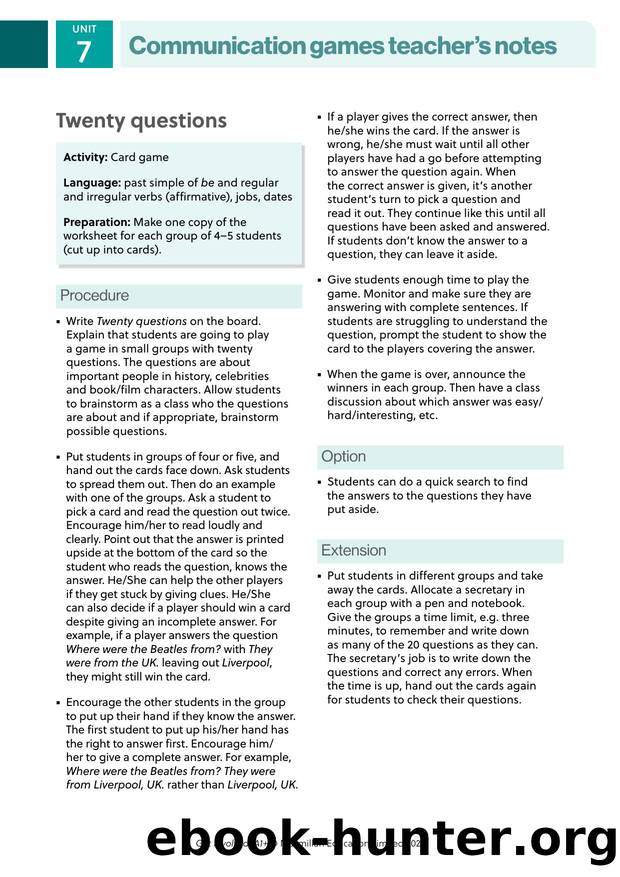 GI A1PLUS Communication Games U7 Teacher s Notes by Unknown