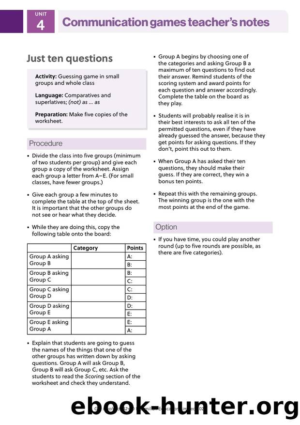 GI A2PLUS Communication games U4 Teacher's notes by Unknown