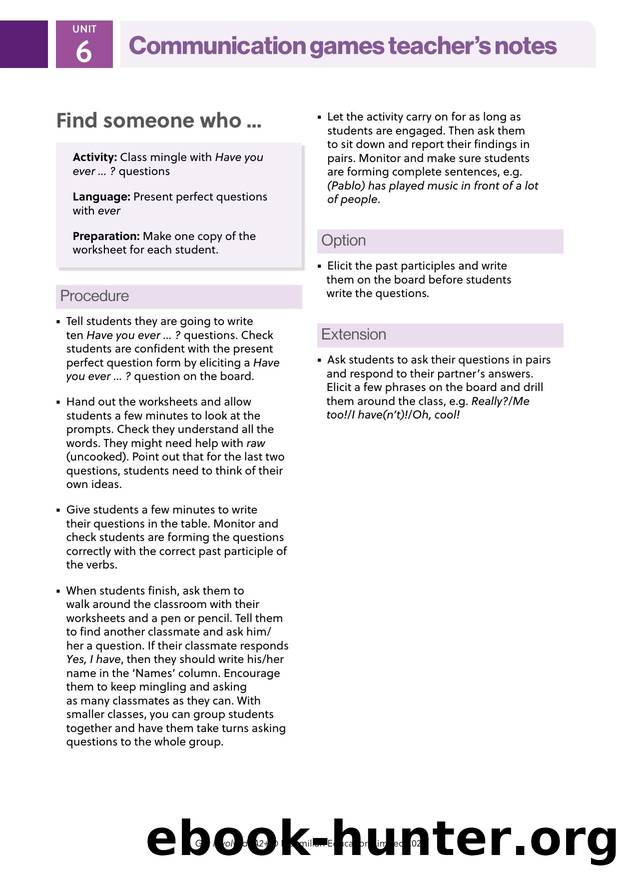 GI A2PLUS Communication games U6 Teacher's notes by Unknown