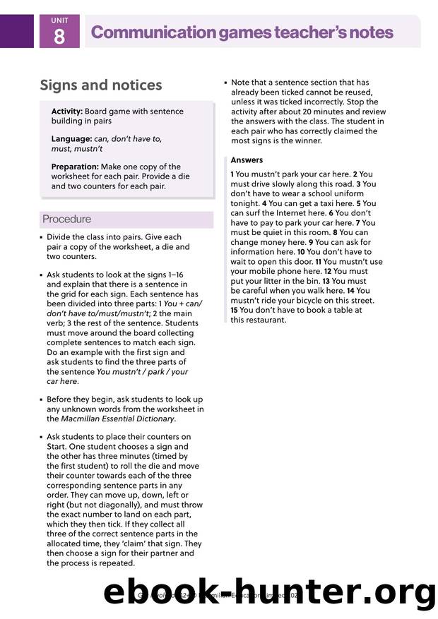 GI A2PLUS Communication games U8 Teacher's notes by Unknown