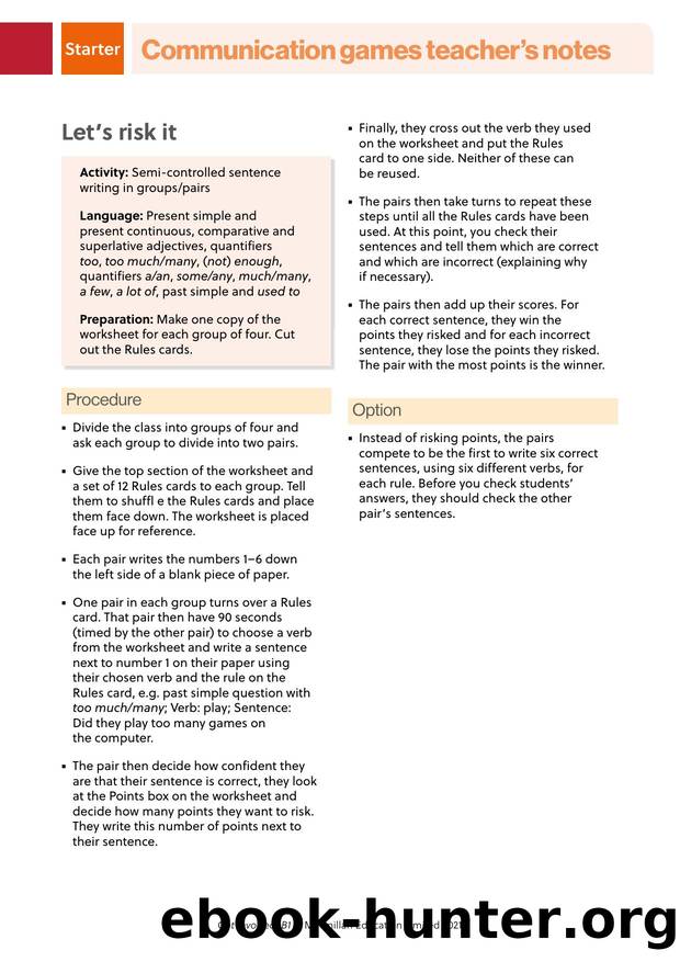 GI B1 Communication games Starter Teacher s notes by Unknown