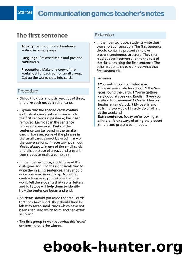 GI B1PLUS Communication games Starter Teacher s notes by Unknown