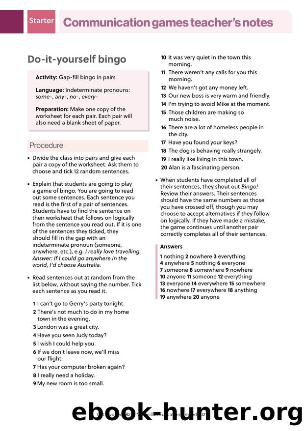 GI B2 Communication games Starter Teacher's notes by Unknown