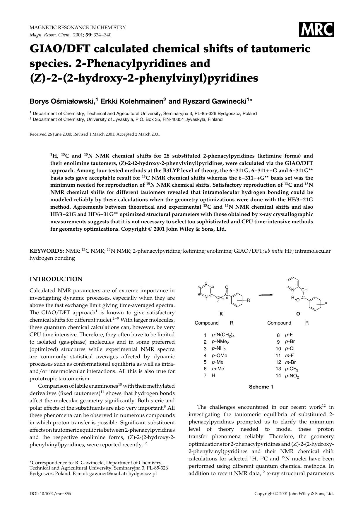 GIAODFT calculated chemical shifts of tautomeric species. 2-Phenacylpyridines and (Z)-2-(2-hydroxy-2-phenylvinyl)pyridines by Unknown