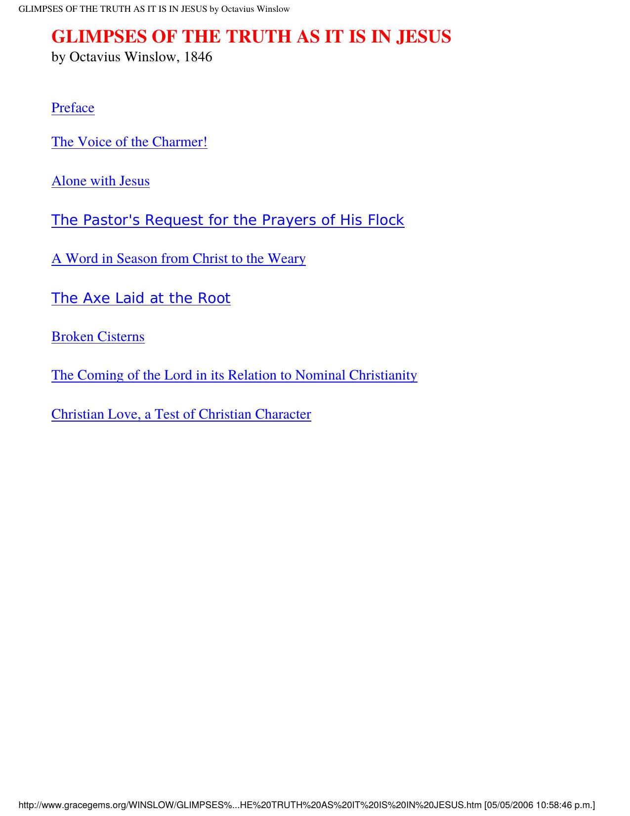 GLIMPSES OF THE TRUTH AS IT IS IN JESUS by Octavius Winslow by Glimpses of the Truth as it is in Jesus (b)