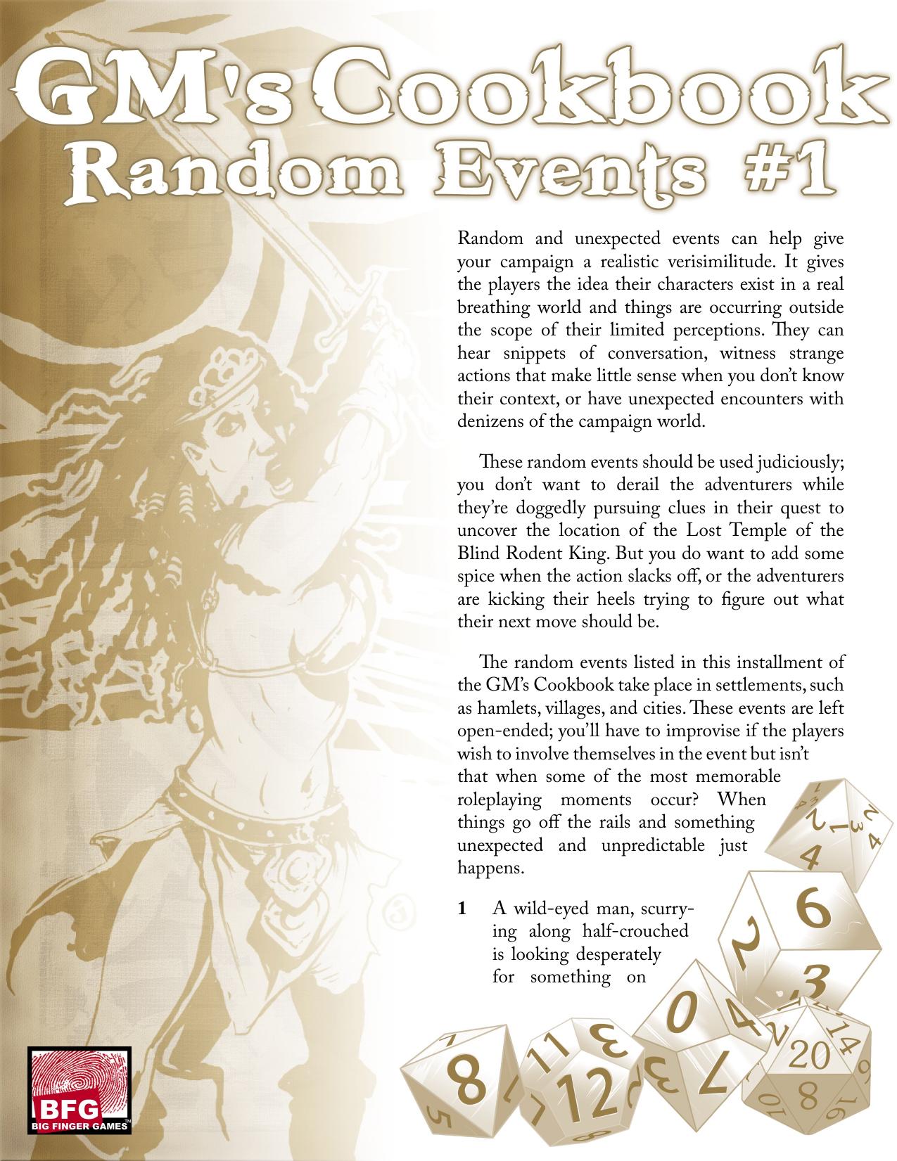 GM's Cookbook: Random Events 1 by Big Finger Games