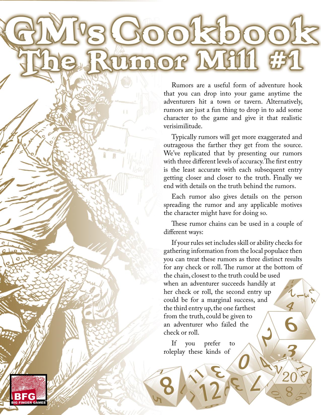 GM's Cookbook: The Rumor Mill 1 by Big Finger Games