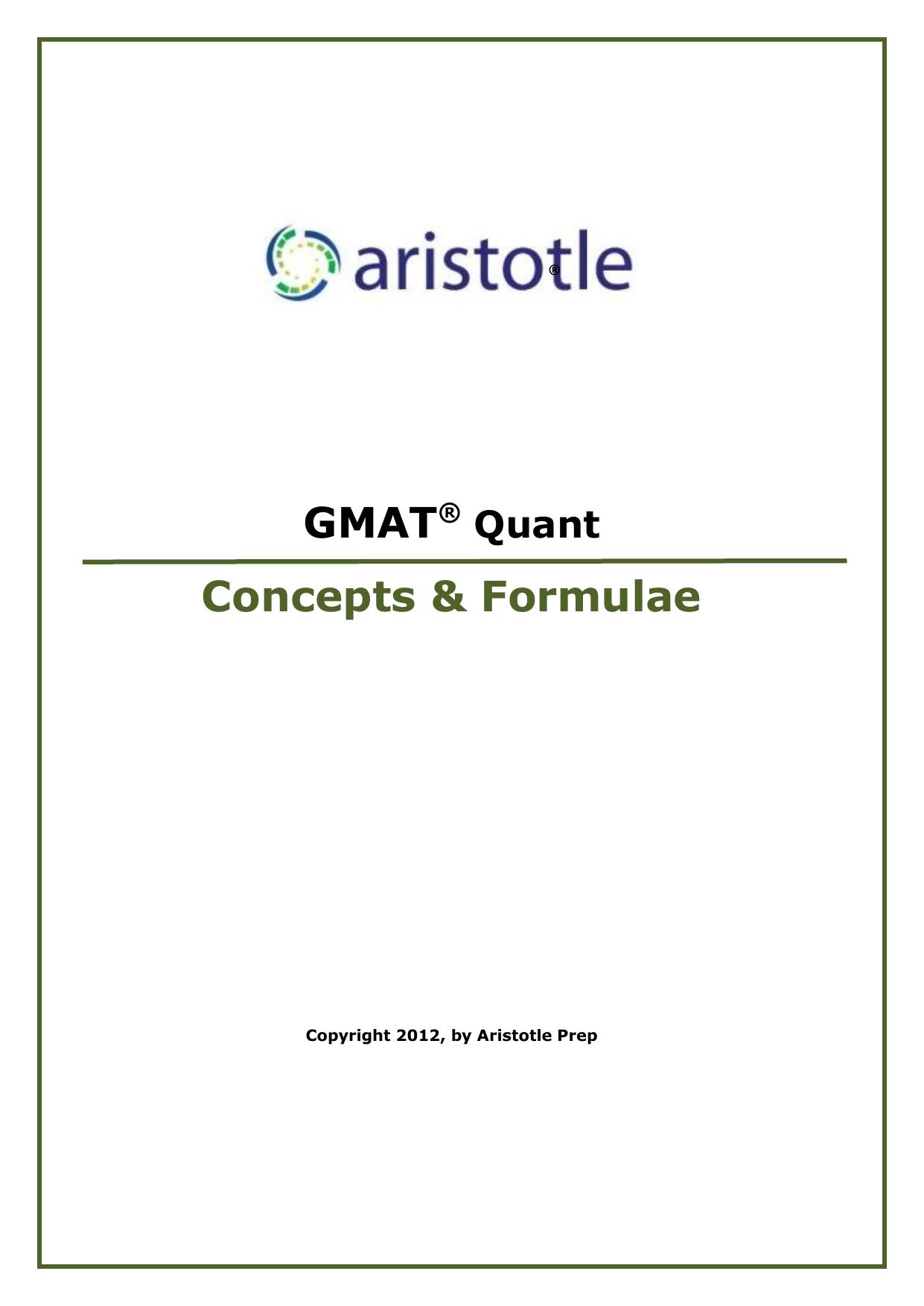 GMAT Quant Concepts & Formulae by Aristotle Prep