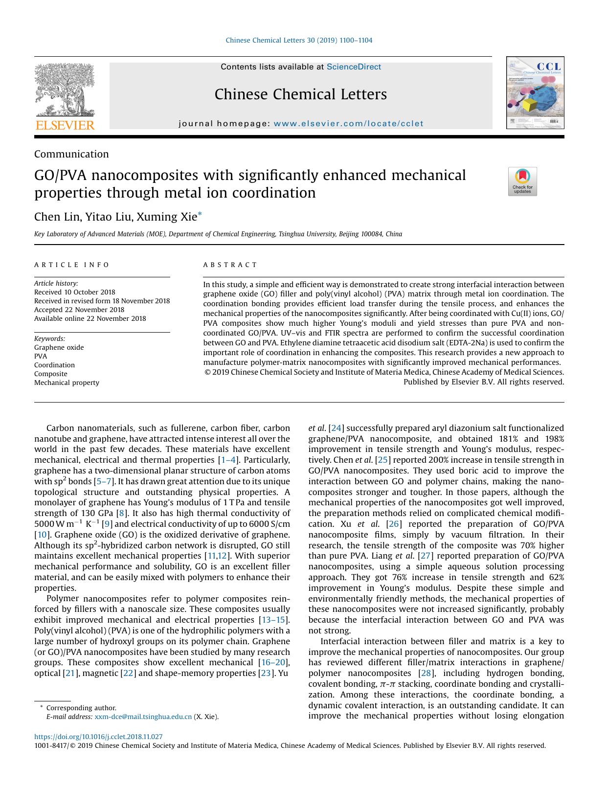 GOPVA nanocomposites with significantly enhanced mechanical properties through metal ion coordination by Chen Lin & Yitao Liu & Xuming Xie