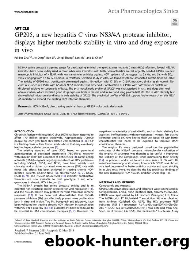 GP205, a new hepatitis C virus NS34A protease inhibitor, displays higher metabolic stability in vitro and drug exposure in vivo by Pei-bin Zhai & Jie Qing & Ben Li & Lin-qi Zhang & Lan Ma & Li Chen