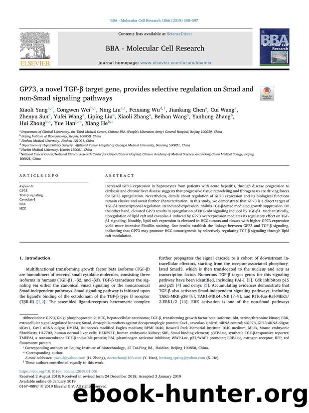 GP73, a novel TGF-Î² target gene, provides selective regulation on Smad and non-Smad signaling pathways by unknow