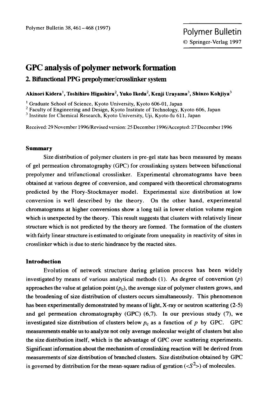 GPC analysis of polymer network formation by Unknown