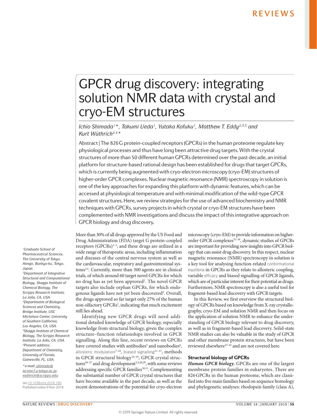 GPCR drug discovery: integrating solution NMR data with crystal and cryo-EM structures by Ichio Shimada & Takumi Ueda & Yutaka Kofuku & Matthew T. Eddy & Kurt Wüthrich
