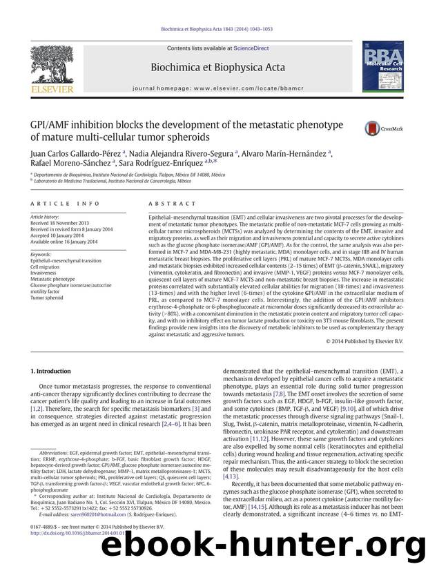 GPIAMF inhibition blocks the development of the metastatic phenotype of mature multi-cellular tumor spheroids by unknow