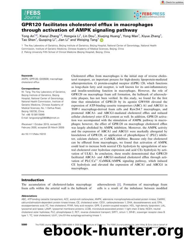 GPR120 facilitates cholesterol efflux in macrophages through activation of AMPK signaling pathway by Unknown