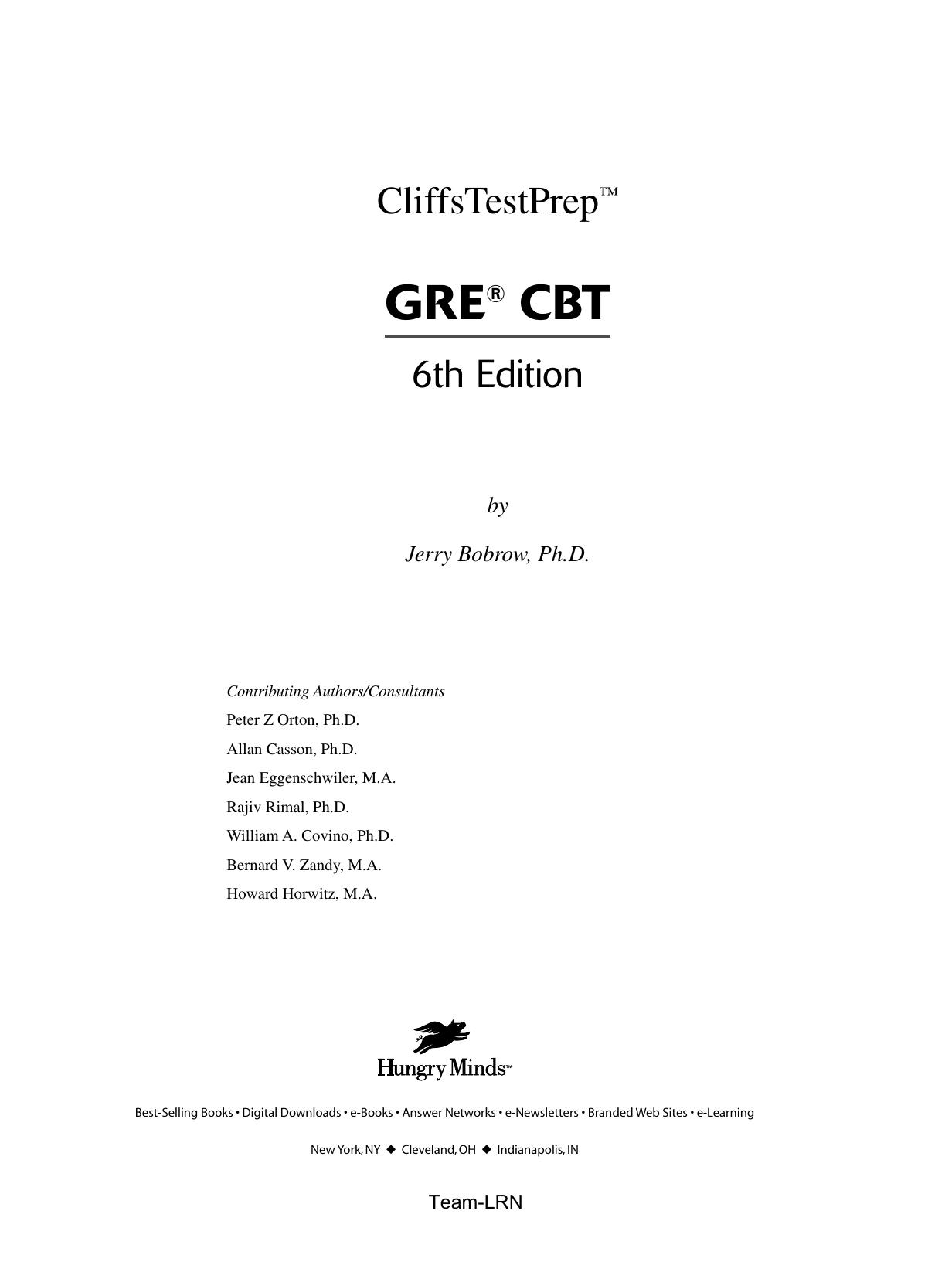 GRE CBT by Jerry Bobrow; Peter Z Orton; et al