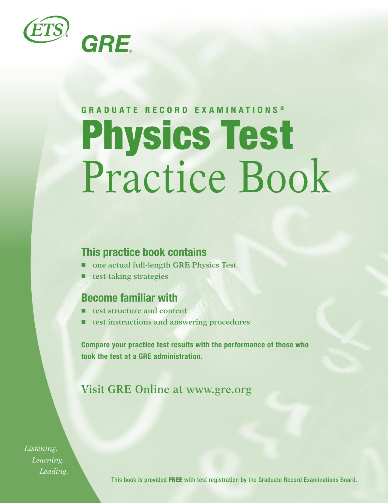 GRE Physics Test Practice Book by ETS