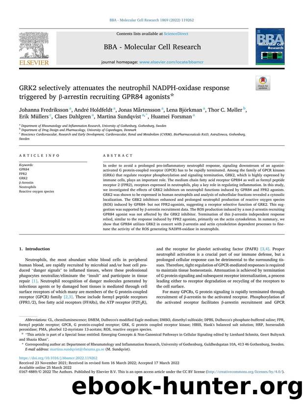 GRK2 selectively attenuates the neutrophil NADPH-oxidase response triggered by Î²-arrestin recruiting GPR84 agonists by unknow