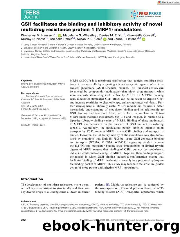 GSH facilitates the binding and inhibitory activity of novel multidrug resistance protein 1 (MRP1) modulators by Unknown