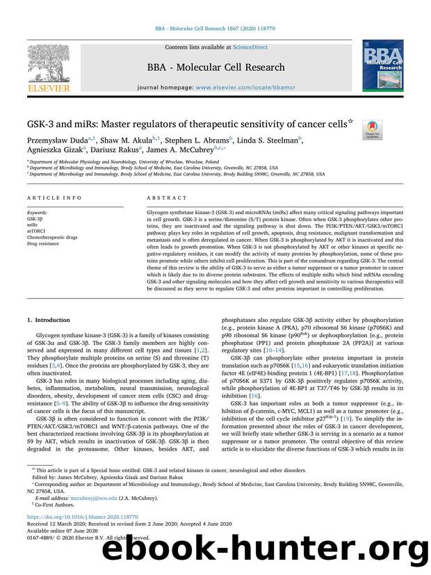 GSK-3 and miRs_ Master regulators of therapeutic sensitivity of cancer cells by unknow