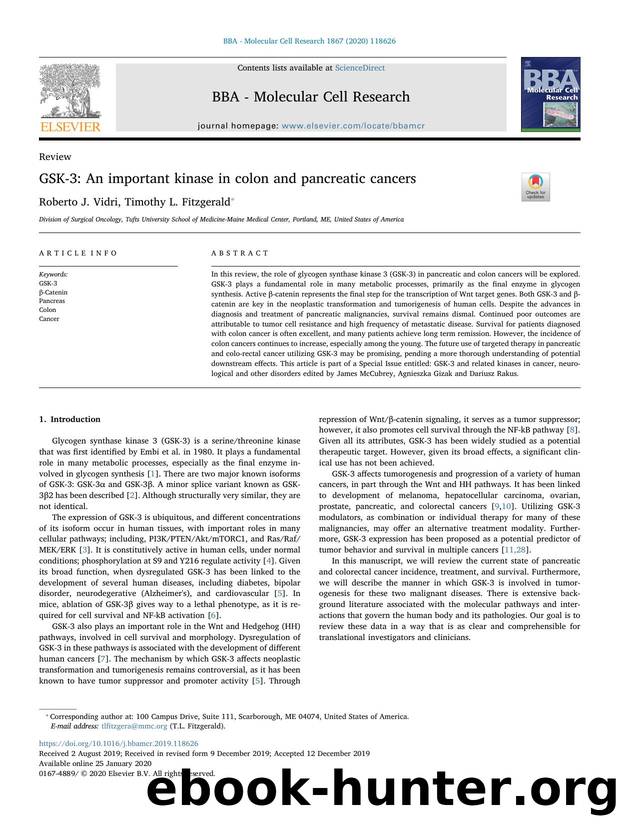GSK-3_ An important kinase in colon and pancreatic cancers by Roberto J. Vidri & Timothy L. Fitzgerald